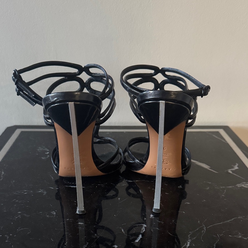 Casadei Blade Black Strappy Heels 9 - Picture 4 of 5